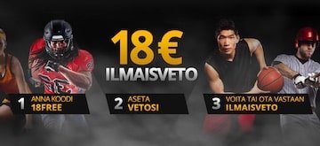 18bet tarjoaa asiakkailleen 18 euron arvoisen ilmaisvedon